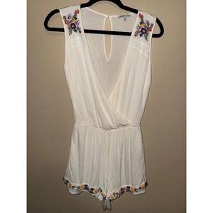 Charlotte Russe Ivory Boho Floral Embroidered Gauze Romper Sleeveless S Festival